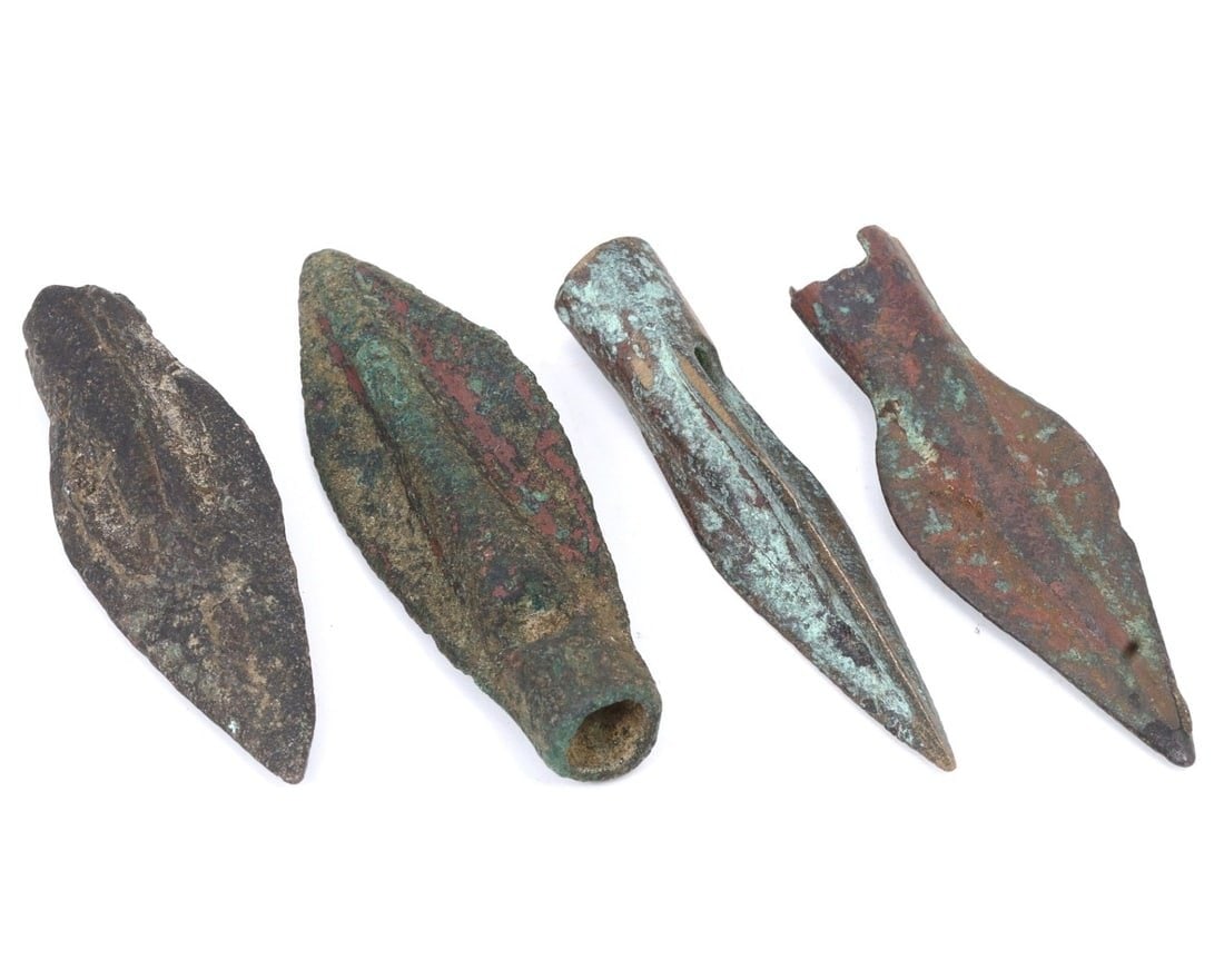 Group of Four Ancient Bronze Spearheads Arrowheads, c. 1200-800 BCE (1 of 1)
