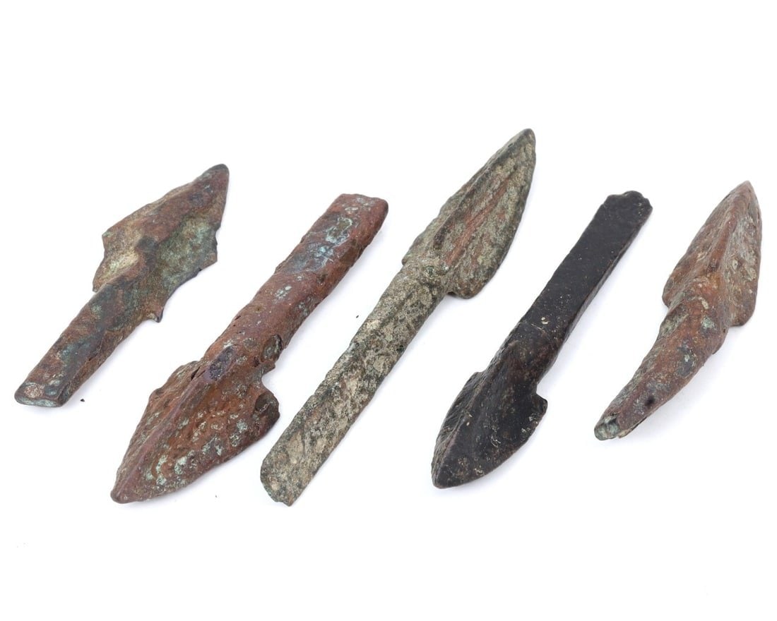 Group of Five Ancient Bronze Spearheads Arrowheads, c. 1200-800 BCE (1 of 1)
