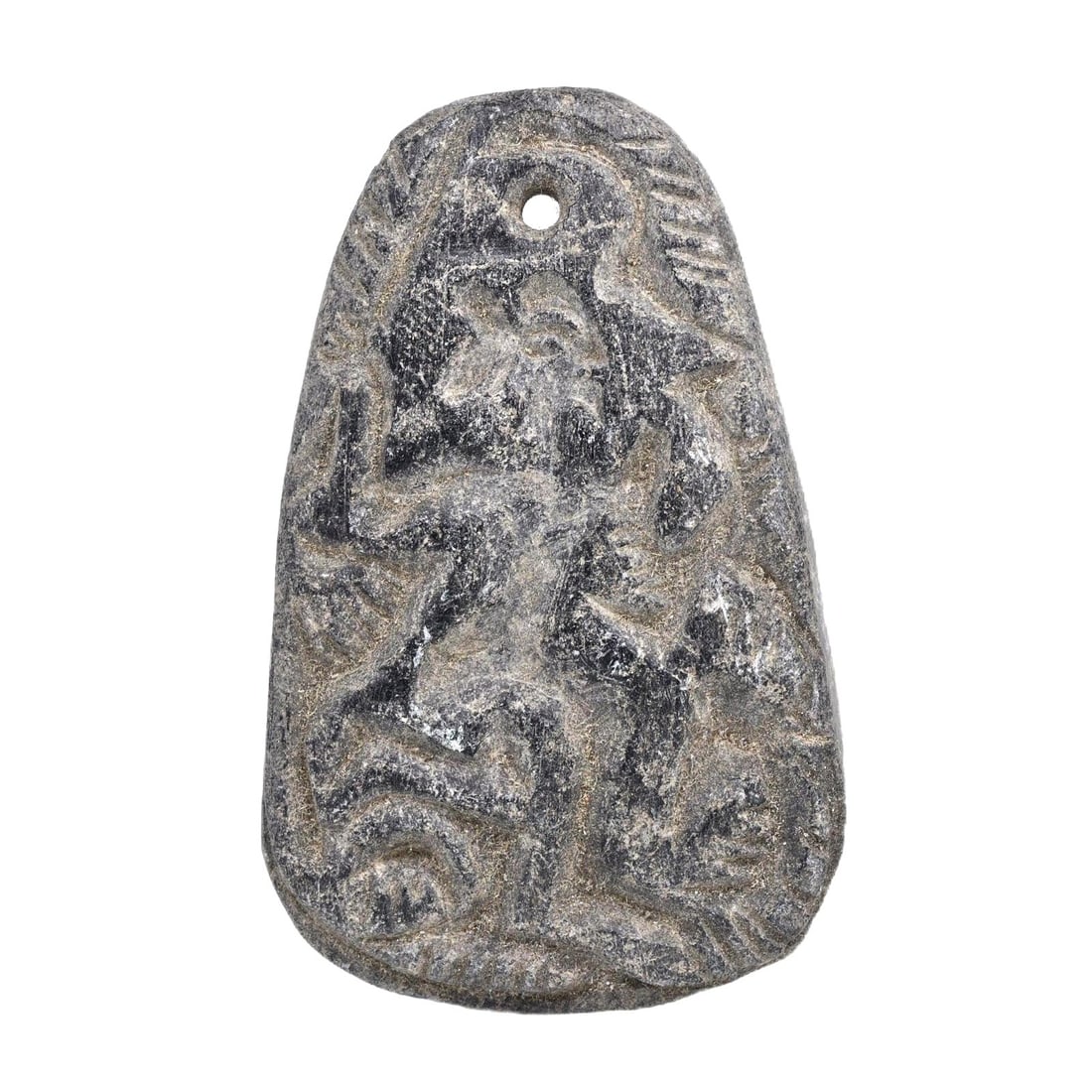 Ancient Byzantine or Sasanian Steatite Carved Plaque Amulet, c. 4th-7th Century CE: Category: Inlays and Decorative Elements This ancient steatite plaque amulet, possibly from the Byzantine or Sasanian era, intricately features a mythical figure. Such amulets were often used for prot