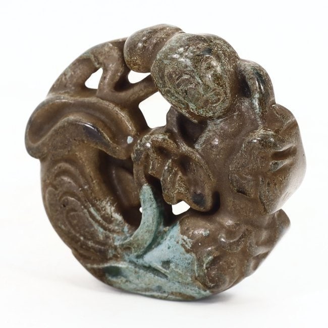 A Contemporary Chinese Jade Bi-Disc with Auspicious Carvings, 21st Century (1 of 3)