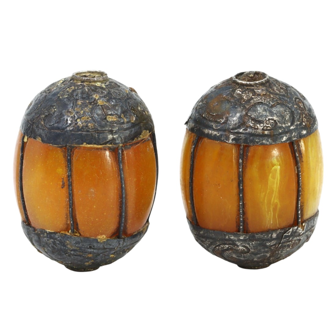 Pair of Himalayan Tibetan Vintage Pressed Amber Prayer Beads, c. 19th Century CE (1 of 1)
