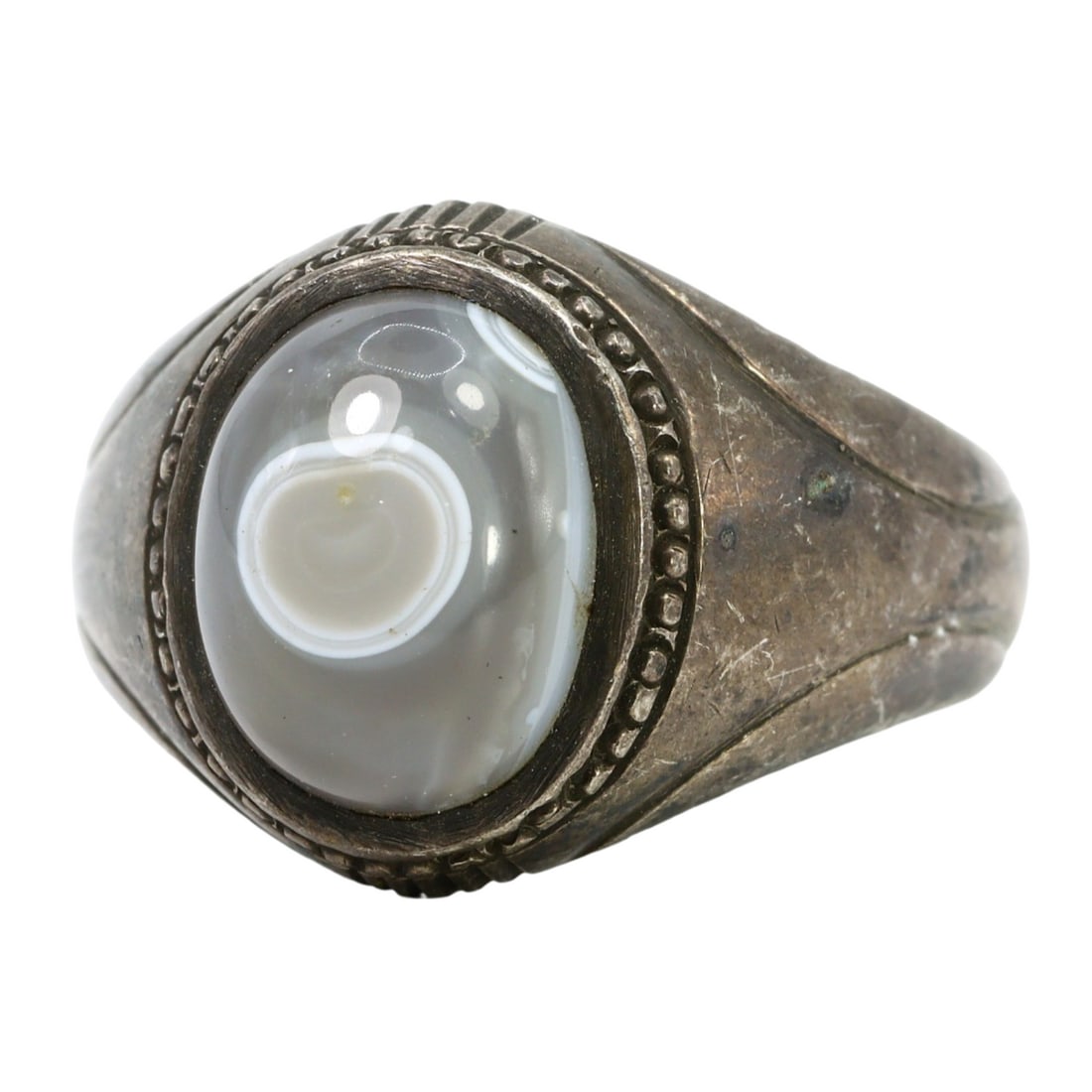 Auction An Antique Medieval Tribal Silver Eyed Agate Statement Ring, c. 1200-1400 Auction (1 of 2)