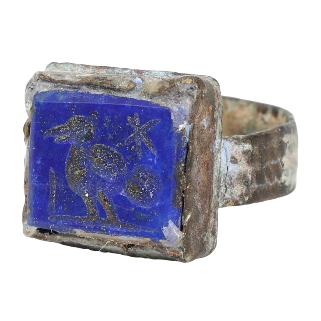Auction An Ancient Sasanian Bronze and Lapis Lazuli Stamp Seal Signet Ring, c. 224-651 AD Auction (1 of 2)