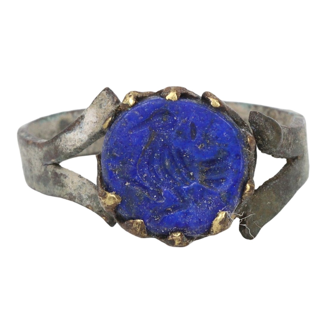 Auction An Ancient Sasanian Bronze Ring Lapis Lazuli Stamp Seal Signet Ring, c. 224-651 AD Auction (1 of 2)
