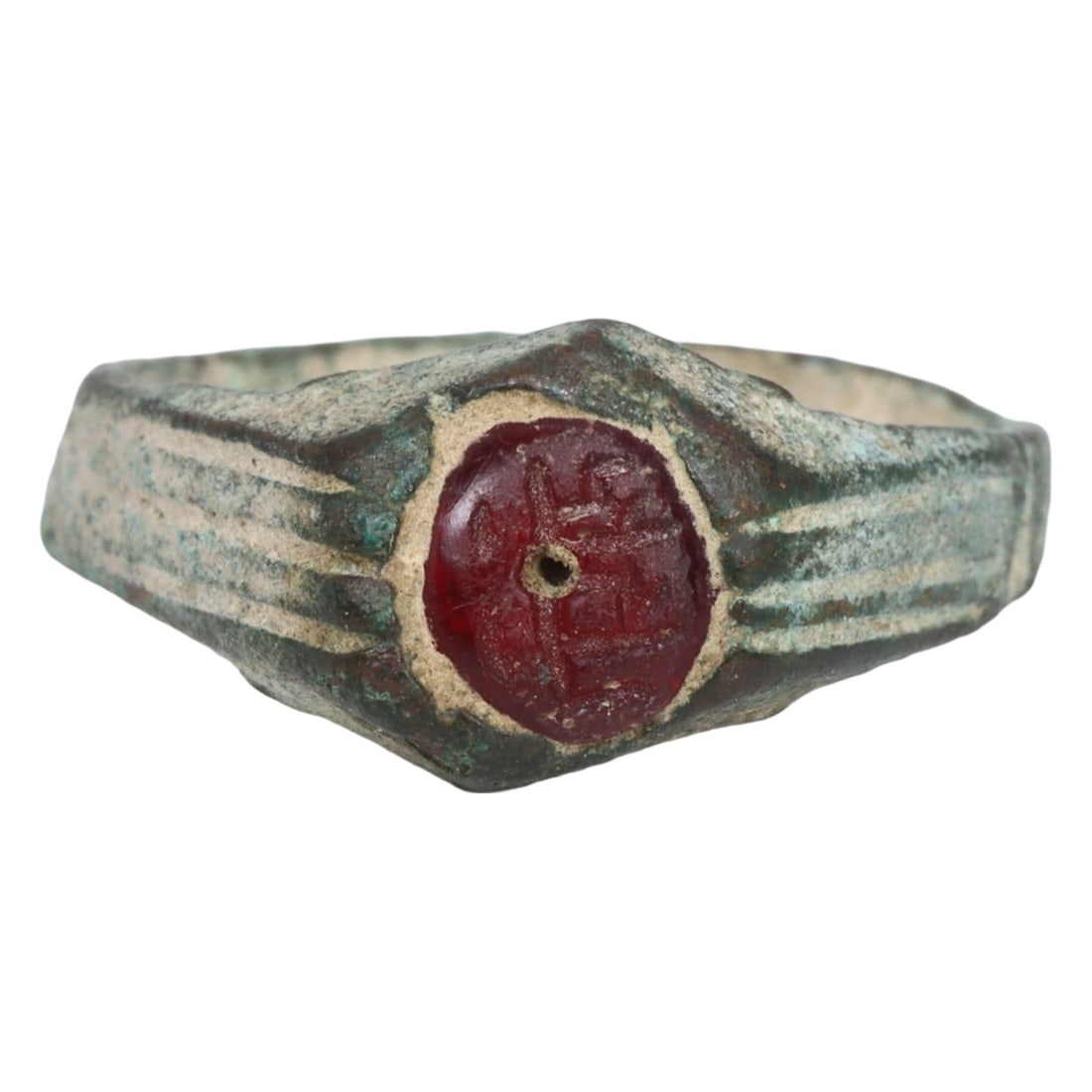 Auction An Ancient Sasanian Garnet Ring Bronze Symbolic Stamp Seal Ring, c. 224-651 AD Auction (1 of 2)