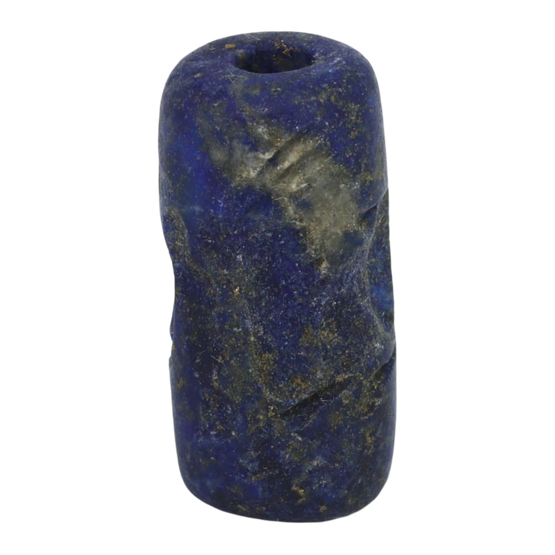An Ancient Achaemenid Chlorite Schist High Relief Cylinder Seal, c. 550-330 BCE: This exquisite high relief cylinder seal, made from cobalt and indigo-hued chlorite schist. Dating back to the Achaemenid Period (c. 550-330 BCE), it exemplifies the intricate craftsmanship and cultur