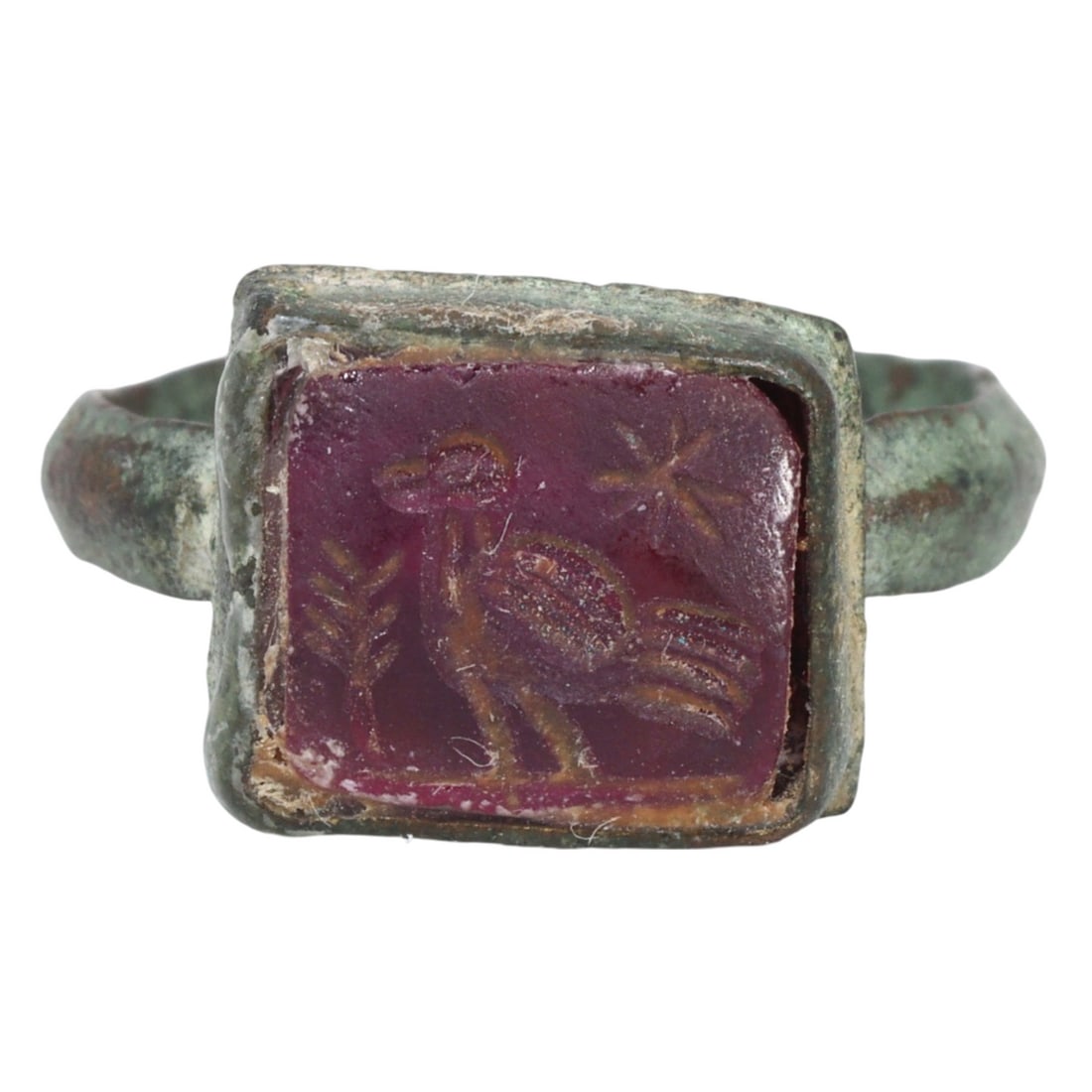 Auction An Ancient Sasanian Garnet and Bronze Stamp Seal Signet Ring, c. 224-651 AD Auction (1 of 2)