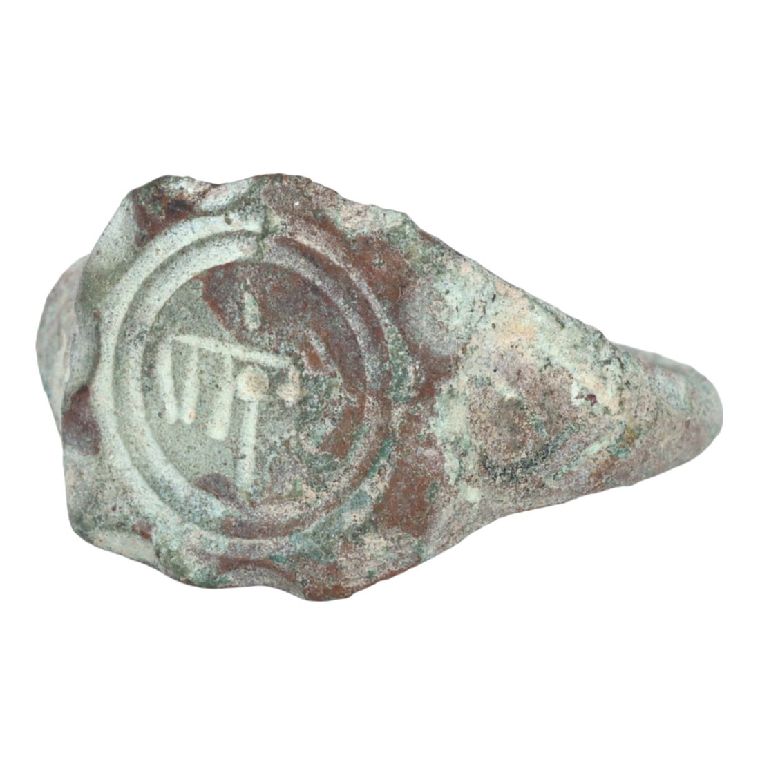An Ancient Abbasid Bronze Symbolic Stamp Seal Ring, c. 750-1258 CE: This symbolic stamp seal ring, made from rich dark bronze. Dating back to the Abbasid Period (c. 750-1258 CE), it exemplifies the intricate craftsmanship and cultural significance of Islamic art from 