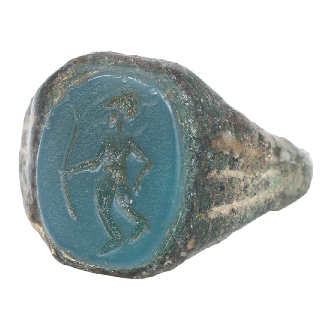 An Ancient Sasanian Chalcedony Ring Bronze Intaglio Stamp Seal Signet Ring, c. 224-651 AD (1 of 2)