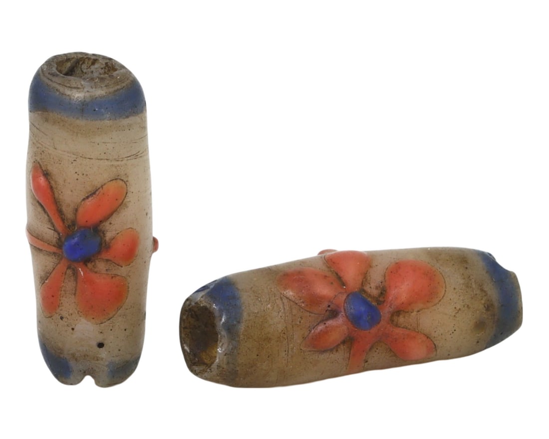 Lot of Ancient Viking Glass 2 Murano Flower Pattern Beads, c. 800-1100 AD (1 of 1)