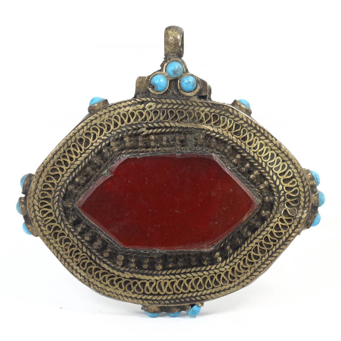 An Antique Medieval Carnelian, Turquoise, and Silver Islamic Amulet Locket, c. 18th-19th Century (1 of 1)