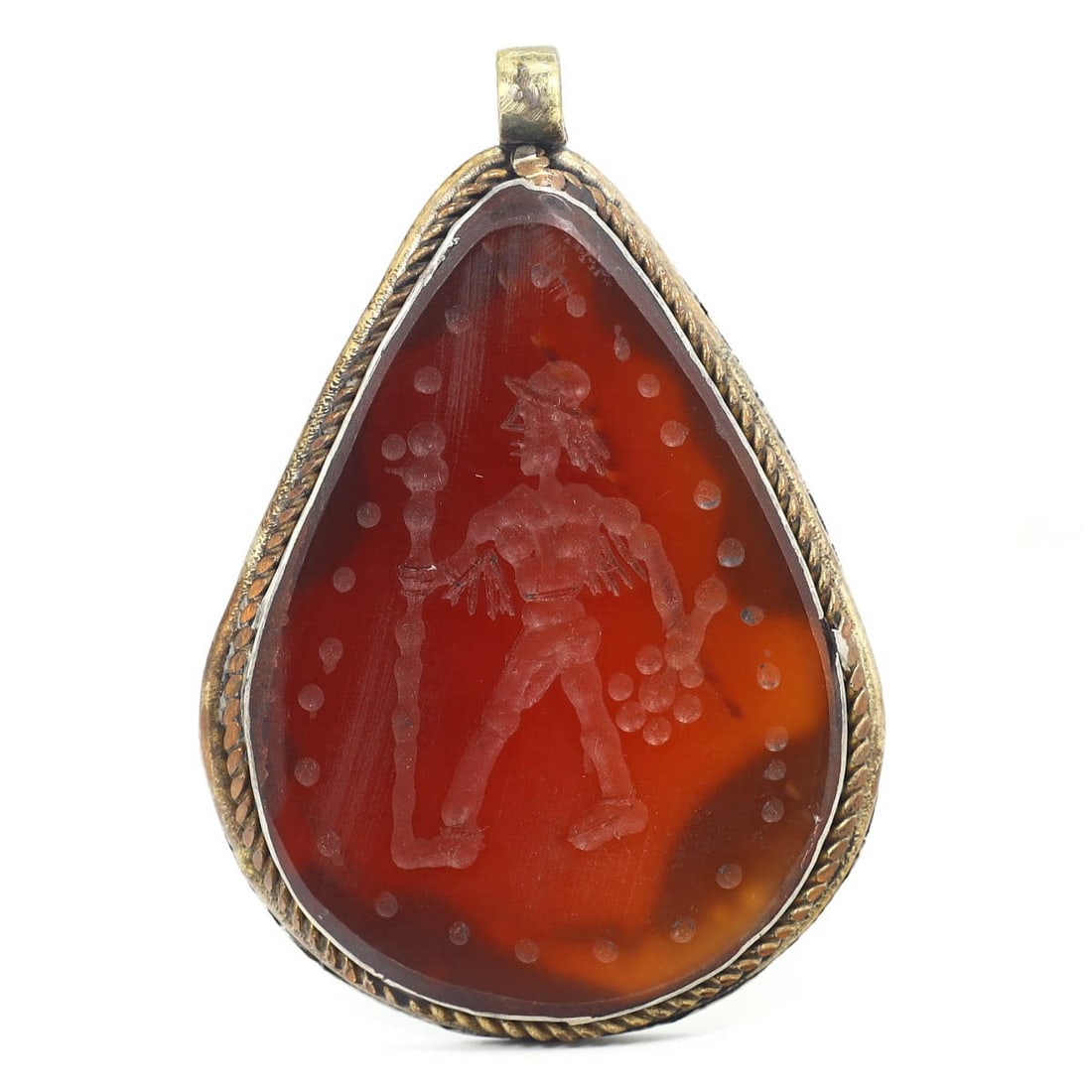 An Antique Sassanian Carnelian and Silver High Relief Inage Nomad Amulet Locket, c. 224-651 CE: This exquisite high relief inage nomad amulet locket, made from carnelian and silver. Dating back to the Sassanian period (c. 224-651 CE), it exemplifies the intricate craftsmanship and cultural signi