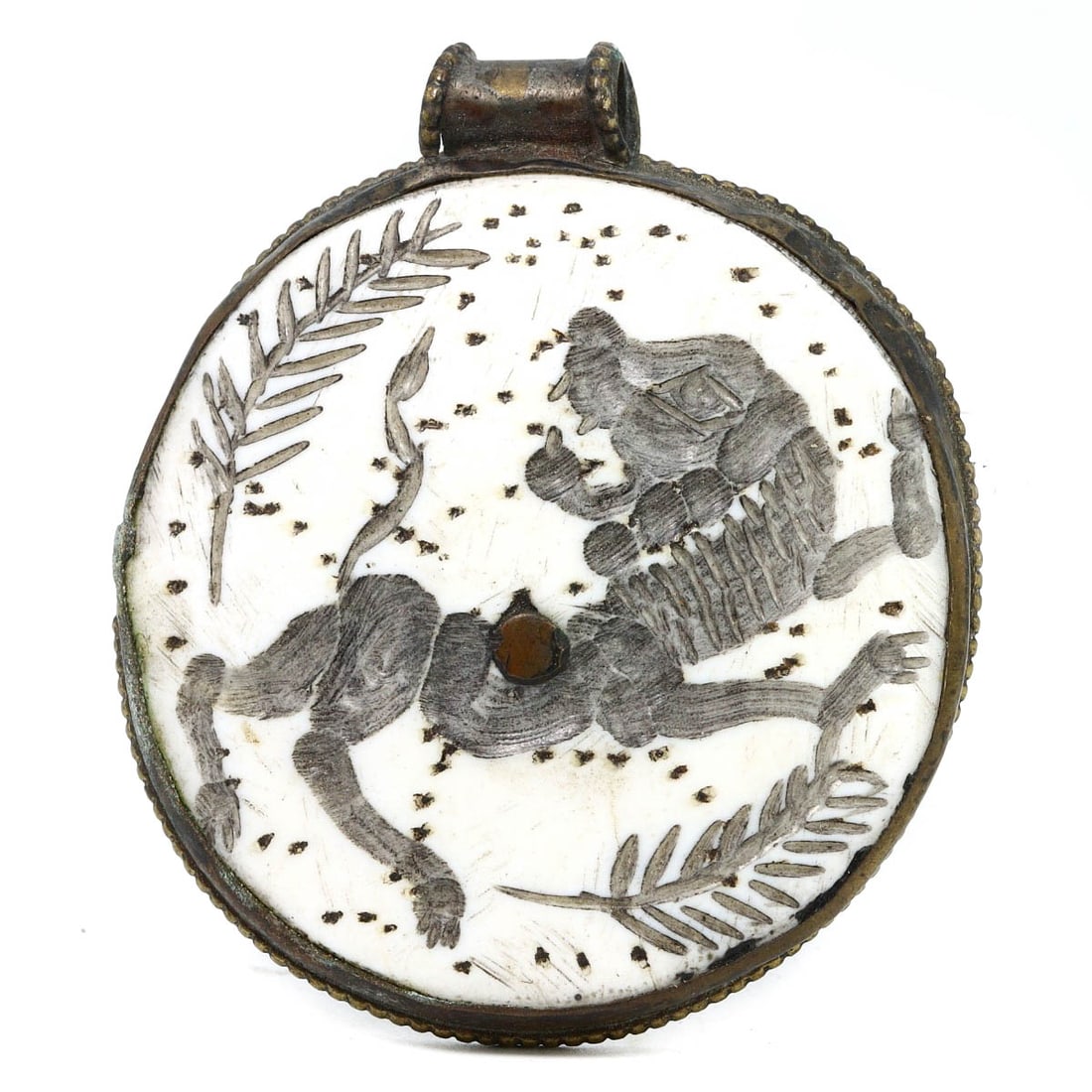 An Antique Abbasid Conch Shell Locket Amulet Lion Engraving, c. 750-1258 CE (1 of 2)