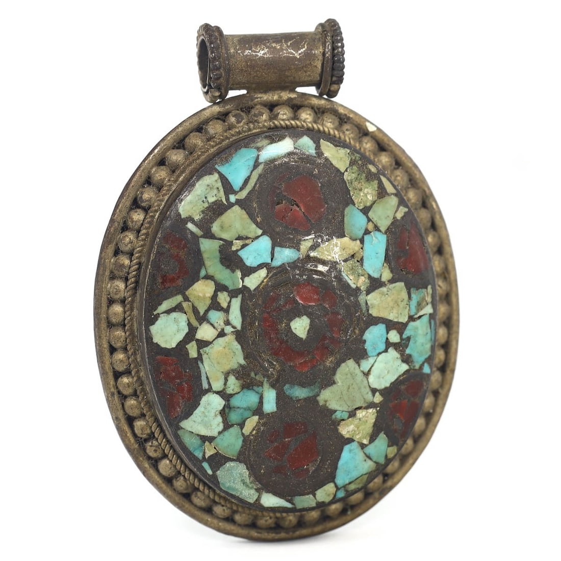 An Antique 19th Century Tibetan Turquoise and Carnelian Silver Locket Amulet, c. 1800-1899 (1 of 1)