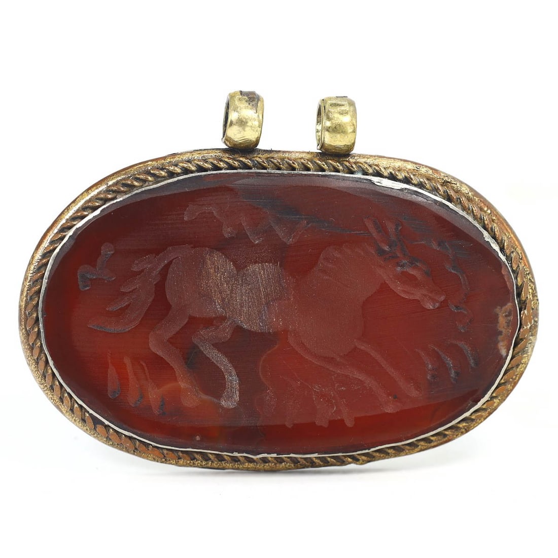 An Antique Sassanian Carnelian and Silver Zoomorphic Amulet Locket, c. 224-651 AD: This exquisite high relief zoomorphic amulet locket, made from carnelian and set in silver. Dating back to the Sassanian period (c. 224-651 AD), it exemplifies the intricate craftsmanship and sophisti