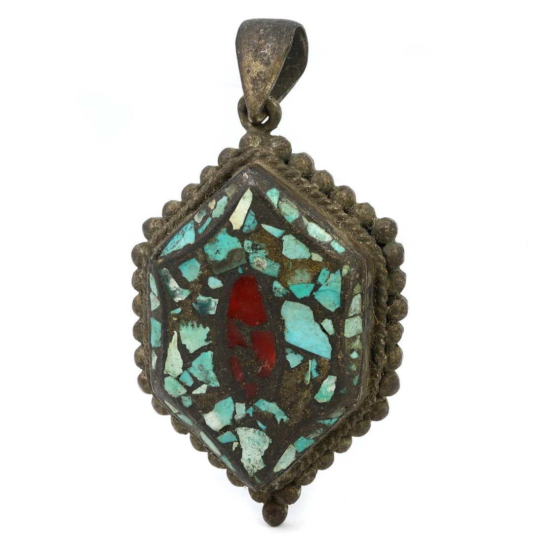 Collection of Antique Tibetan Turquoise and Carnelian Chip Silver Locket Amulet Pendant, c. (1 of 1)