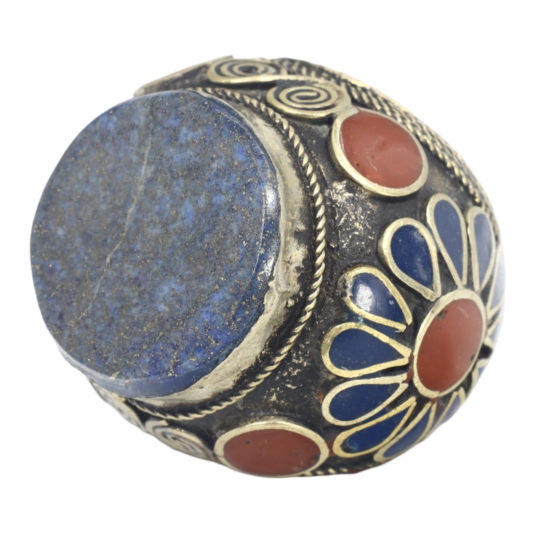 An Antique 18th-19th Century Lapis Lazuli and Carnelian Cocktail Ring (1 of 2)