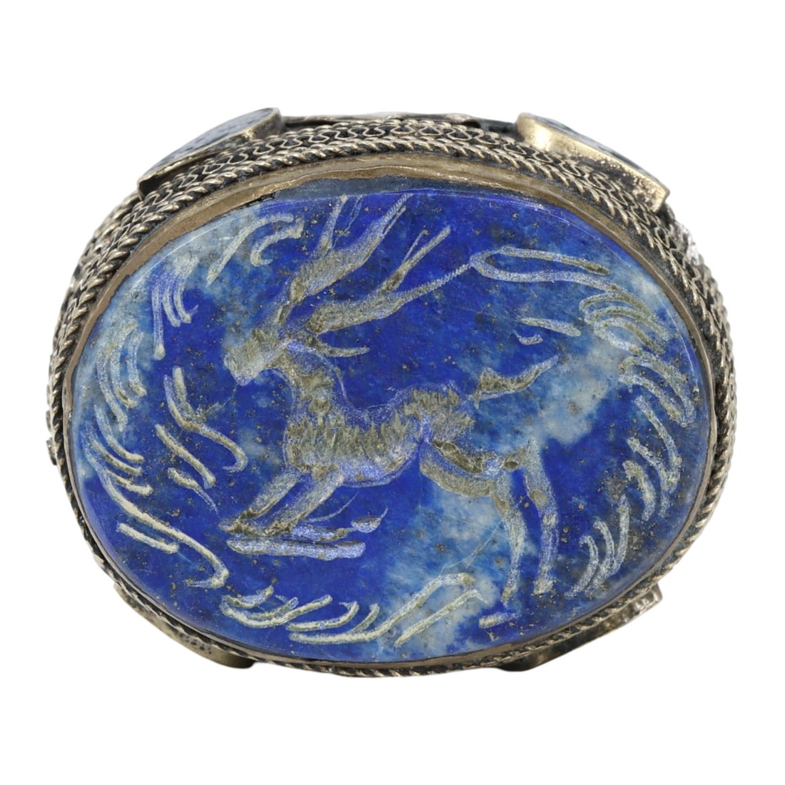 sn Antique Medieval Gilt Silver and Lapis Lazuli Stamp Seal Signet Ring (1 of 2)