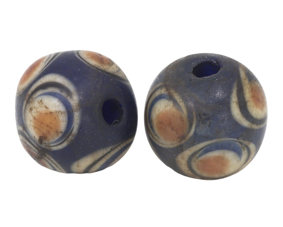 Pair of Antique Early Islamic Glass 2 Eyed Glass Beads (1 of 1)