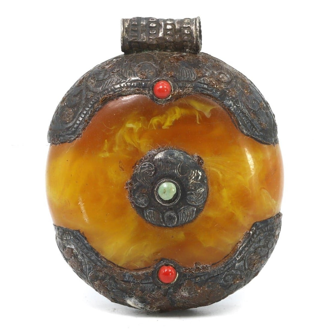 A Vintage Himalayan Tibetan Pressed Amber Pendant, Late 20th Century (1 of 1)