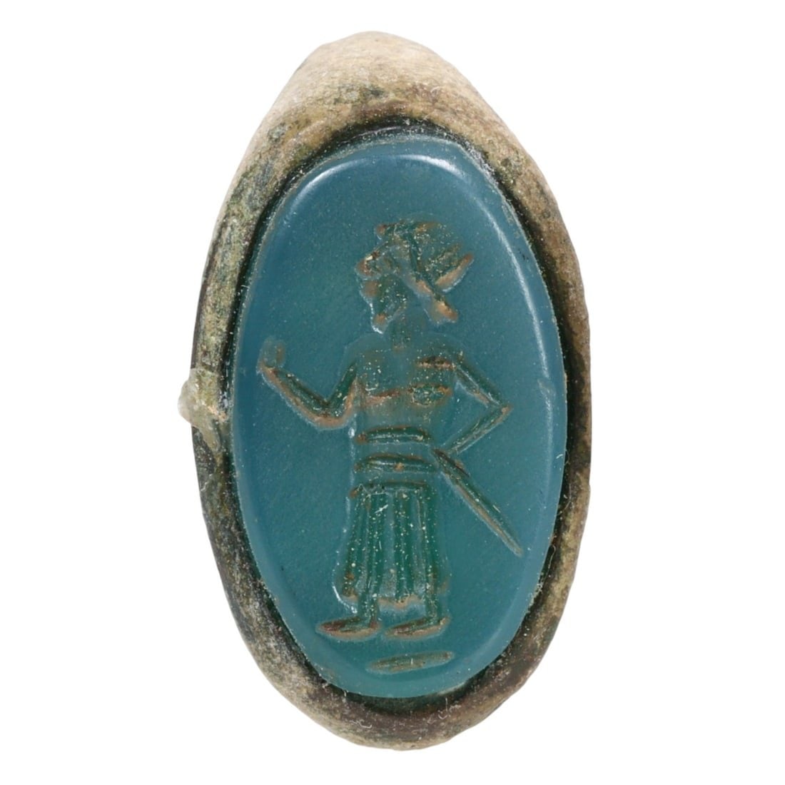 An Ancient Sasanian Chalcedony Ring Bronze Intaglio Stamp Seal Signet Ring, c. 224-651 AD (1 of 3)
