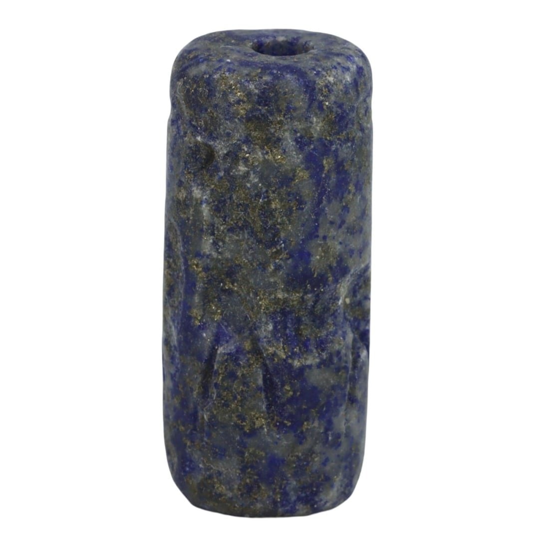 An Ancient Achaemenid Lapis Lazuli Cylinder Seal, c. 550-330 BCE: This exquisite cylinder seal, made from deep blue lapis lazuli. Dating back to the Achaemenid period (c. 550-330 BCE), it exemplifies the intricate craftsmanship and cultural significance of ancient P