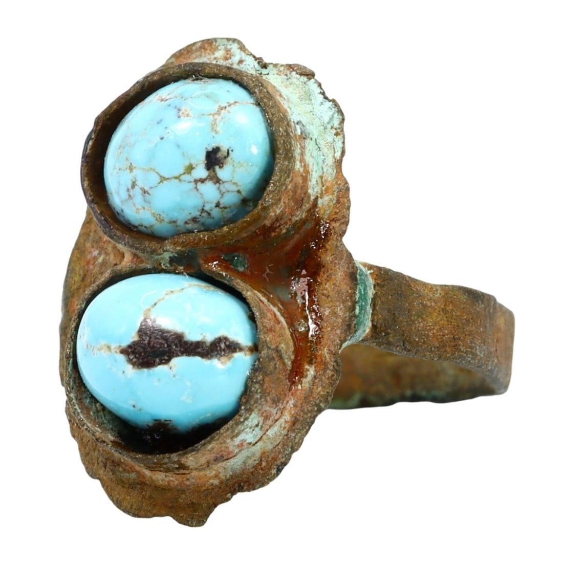 Collection of Ancient Achaemenid Turquoise and Bronze Beads Ring, c. 550-330 BCE: This collection of 2 segmented turquoise beads ring, made from turquoise and bronze, dates back to the Achaemenid period (c. 550-330 BCE). It exemplifies the meticulous craftsmanship and intricate art