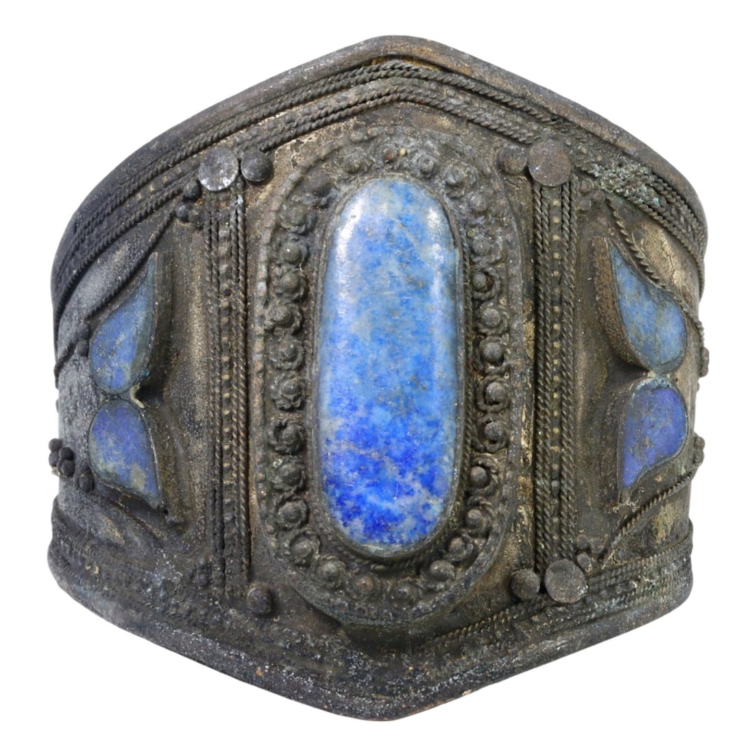 19th Century Central Asian Silver Lapis Lazuli Cuff Bracelet (1 of 2)