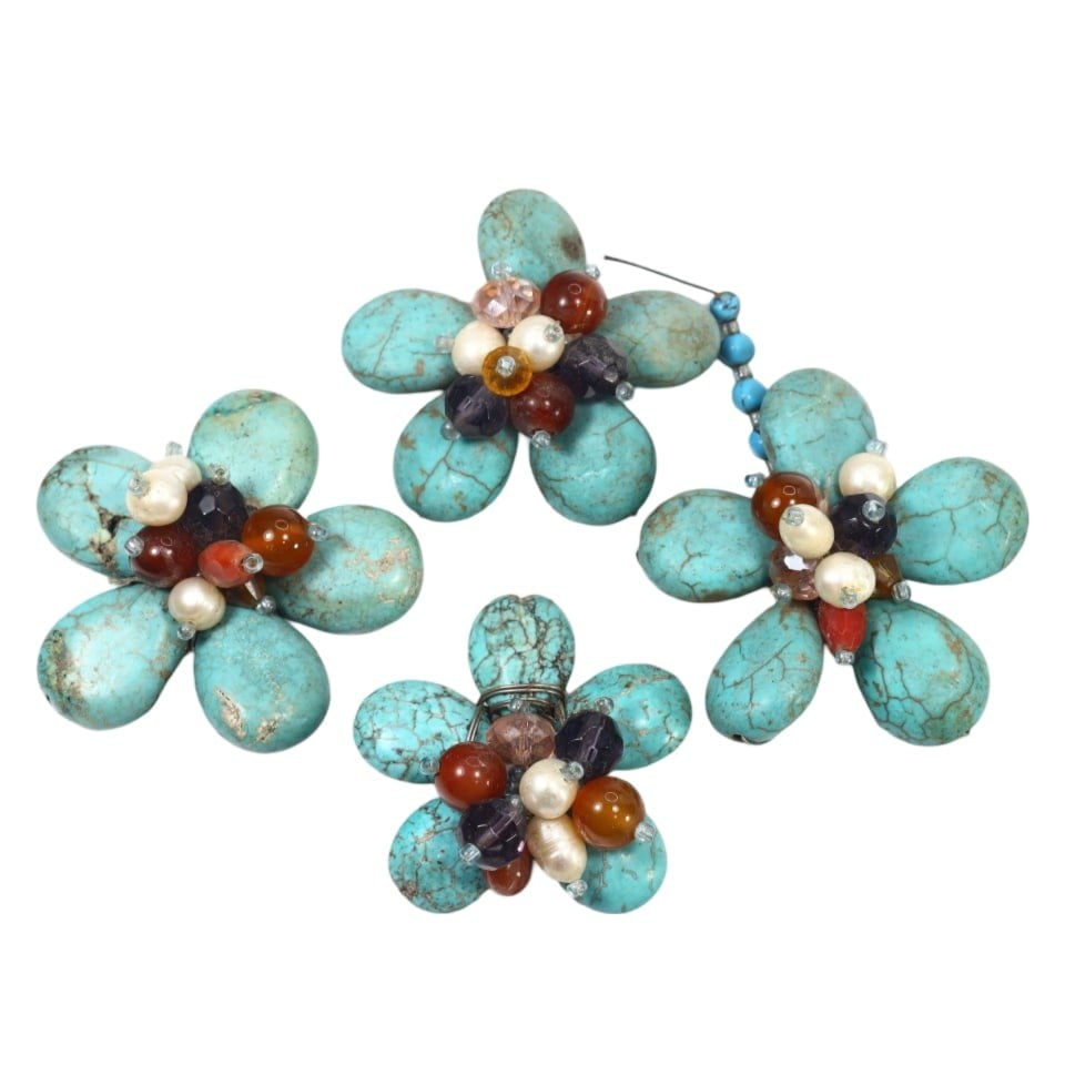 European Flower-shaped Turquoise and Gemstone Components (1 of 1)