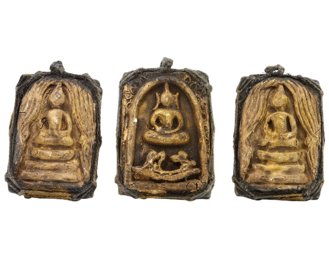 Lot of 3 Native Traditional Thai Terracotta Votive Idol Amulets: Lot of 3 Native Traditional Thai Terracotta Votive Idol Amulets