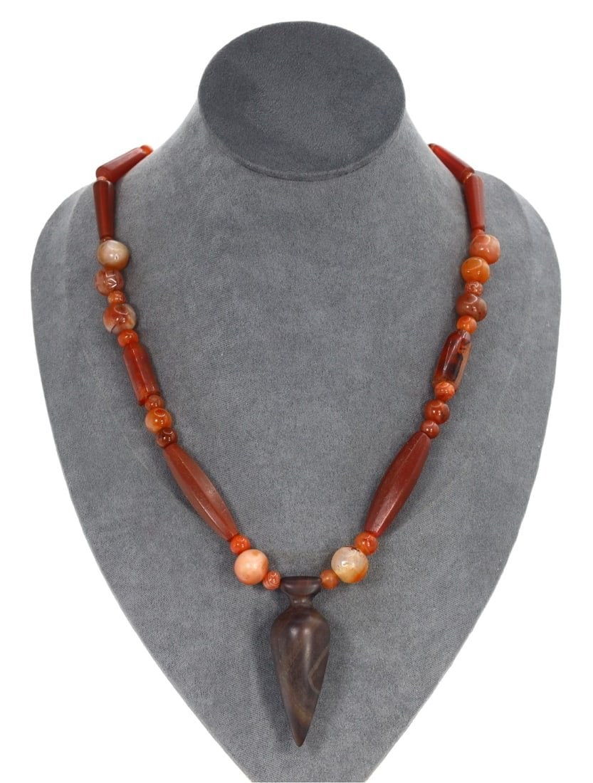 Antique Himalayan Ethnic Tibetan Carved Carnelian Beaded Necklace: Antique Himalayan Ethnic Tibetan Carved Carnelian Beaded Necklace