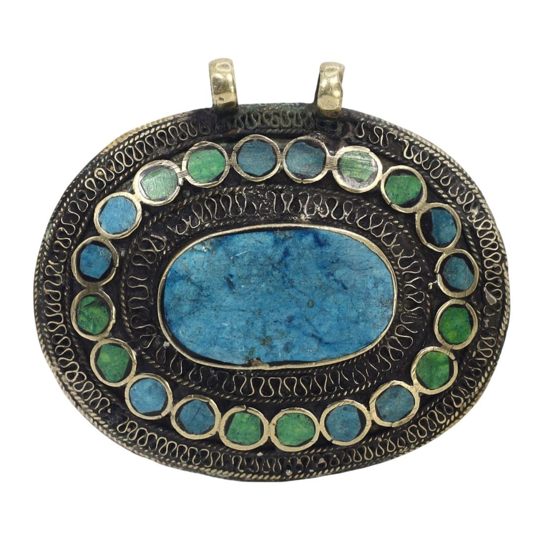 Antique Middle Eastern Period Traditional Silver and Turquoise Gemstone Pendant (1 of 1)
