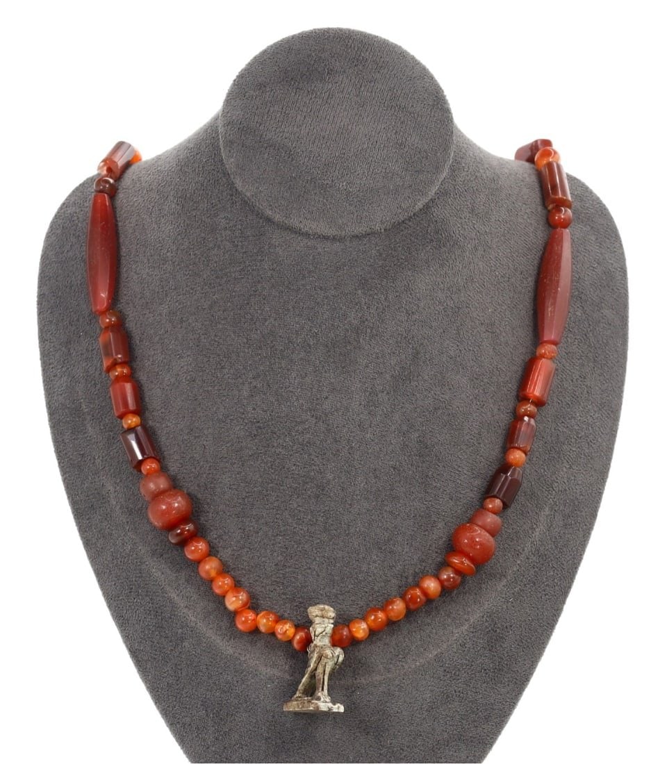 African Trade Beads Necklace with Red Agate and Figurative Pendant (1 of 1)