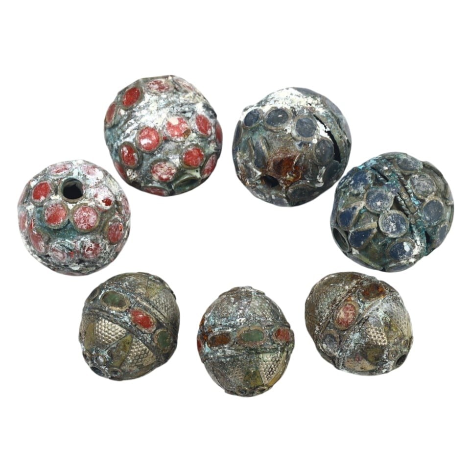 Traditional Tibetan Brass, Turquoise, Coral, and Various Stones Bead Set (1 of 1)