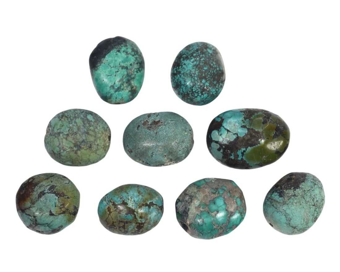 Lot of 9 Antique Tibetan Turquoise Prayer Beads (1 of 1)