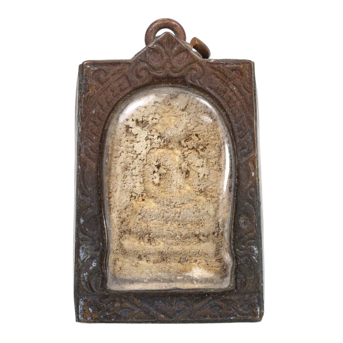 Antique Traditional Thai Clay and Bronze Amulet Locket: Antique Traditional Thai Clay and Bronze Amulet Locket