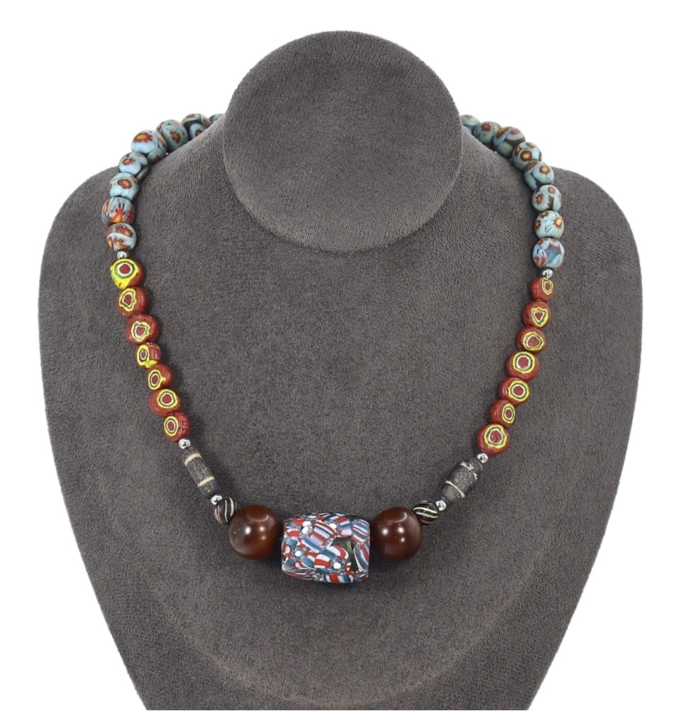 African Tribal West African Glass Millefiori Beaded Necklace Pendant (1 of 1)