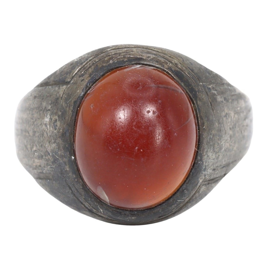 An Antique Abbasid Carnelian Silver Cocktail Ring, c. 750-1258 AD (1 of 2)