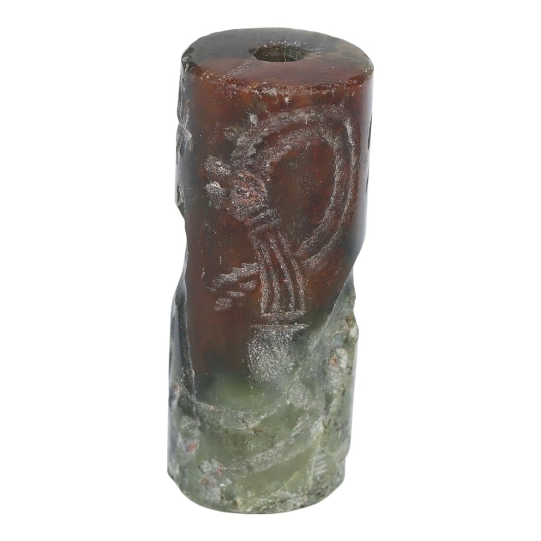 Ancient Parthian Jasper Cylinder Stamp Seal: This jasper cylinder stamp seal exemplifies the exquisite craftsmanship and profound cultural significance of the Parthian era. Featuring a meticulously carved bovid figure, this seal showcases the ar