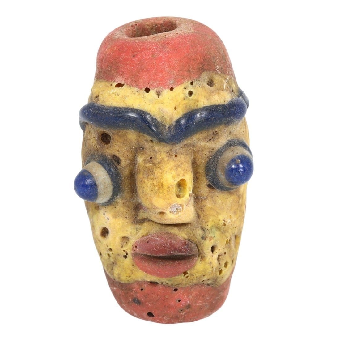 An Antique Mosaic Glass Phoenician Pattern Face Bead: This exquisite Phoenician pattern face bead, made from finely crafted mosaic glass. This bead exemplifies the intricate craftsmanship and vibrant artistic traditions of the Iron Age in Central Asia. S