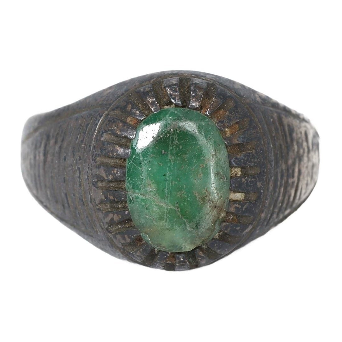Mid-Century Middle Eastern Silver Emerald Ring (1 of 2)