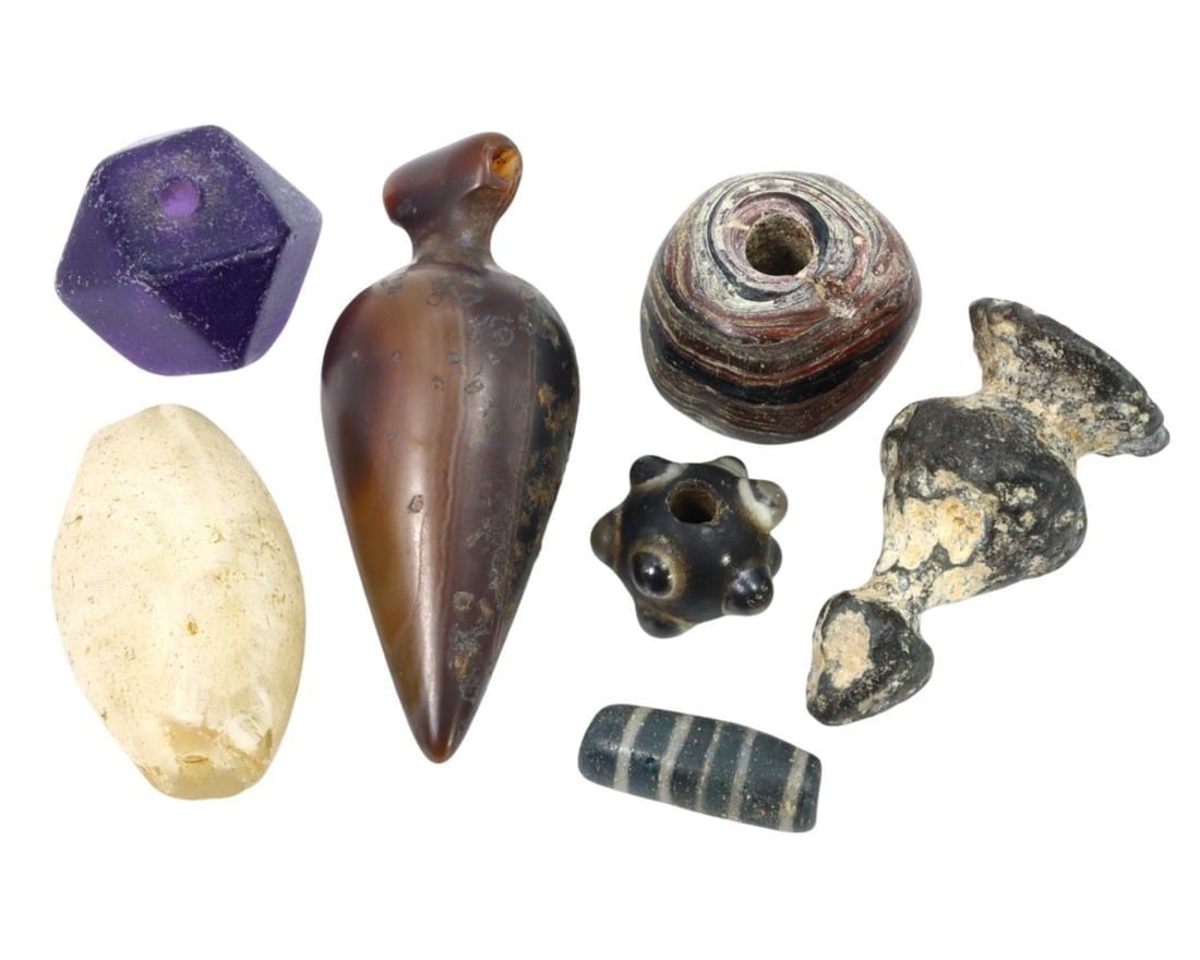 7 Ancient Near Eastern Hellenistic Period Glass, Stone, and Semi-Precious Stone Beads (1 of 1)