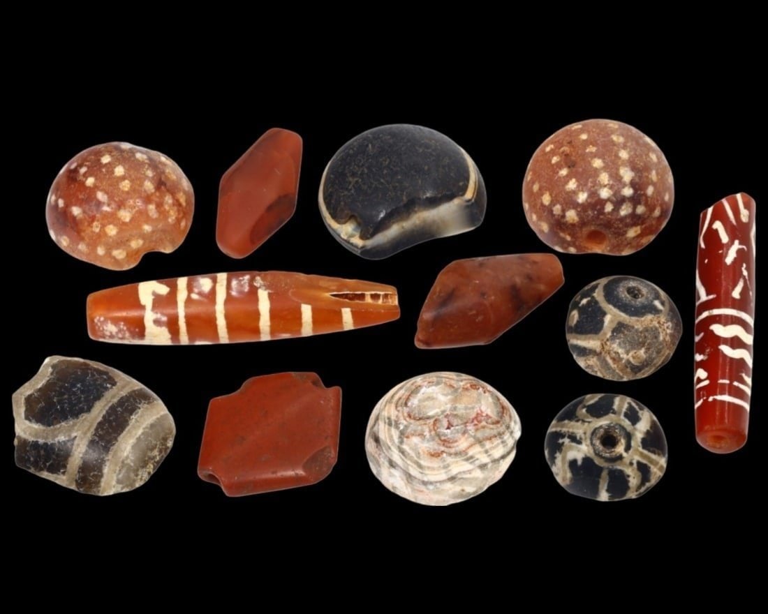 Ancient Harappan Indus Valley Period Carnelian and Jasper Etched Dzi Beads and Pendants (1 of 1)