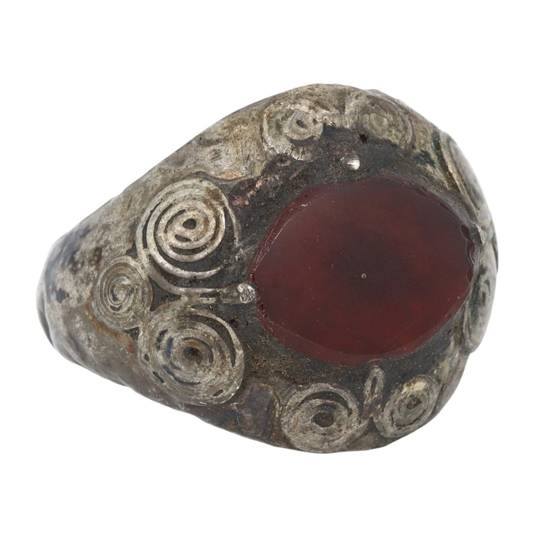 An Antique Ottoman Gilt Silver and Carnelian Cocktail Ring: This exquisite cocktail ring, made from gilt silver and set with a striking carnelian gemstone. This ring exemplifies the superb craftsmanship and rich cultural heritage of the Ottoman period, where i