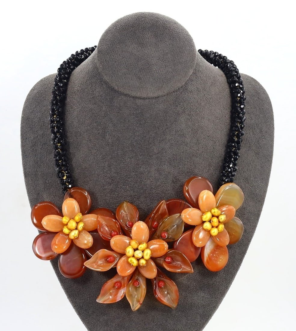 Modern Statement European Carnelian and Black Glass Necklace (1 of 1)