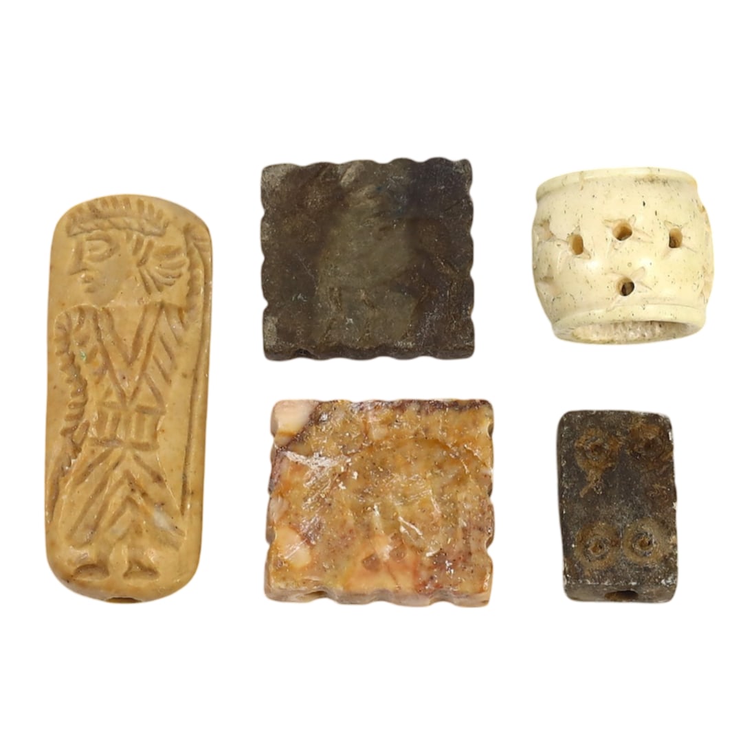 Lot of 5 Ancient Mesopotamian Near Eastern Double Convex Stamp Seals (1 of 1)