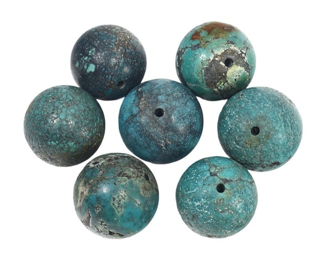 Lot of 7 Antique Himalayan Tibetan Round Spider Web Turquoise Beads (1 of 1)