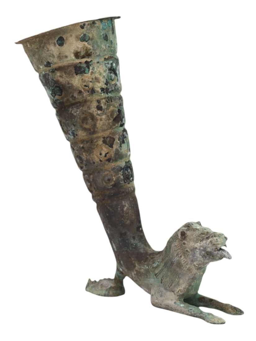 Persian Bronze Animal Headed Rhyton Drinking Horn Cup (1 of 3)