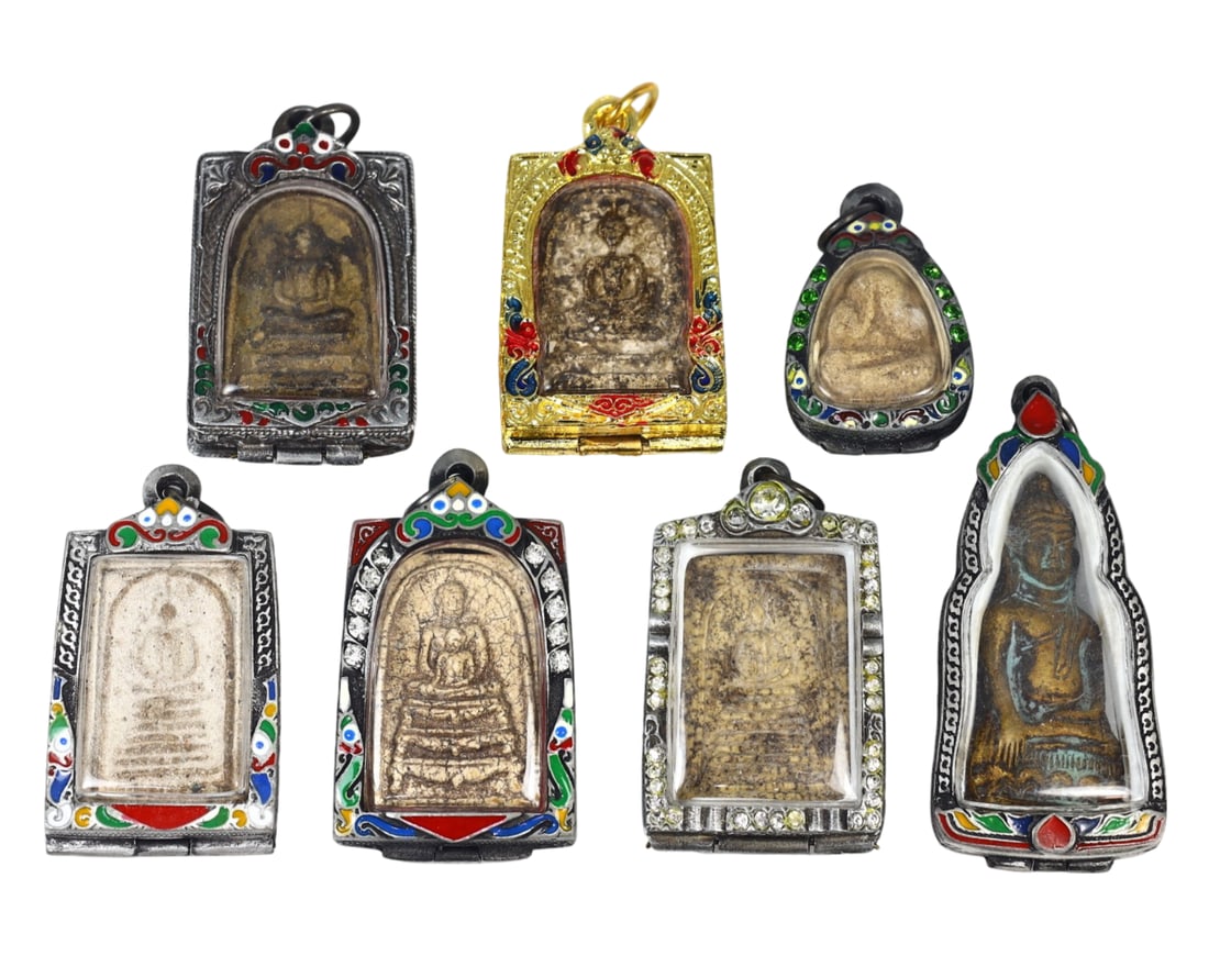 Lot of 7 Indo-Himalayan Votive Pendant Amulets (1 of 1)