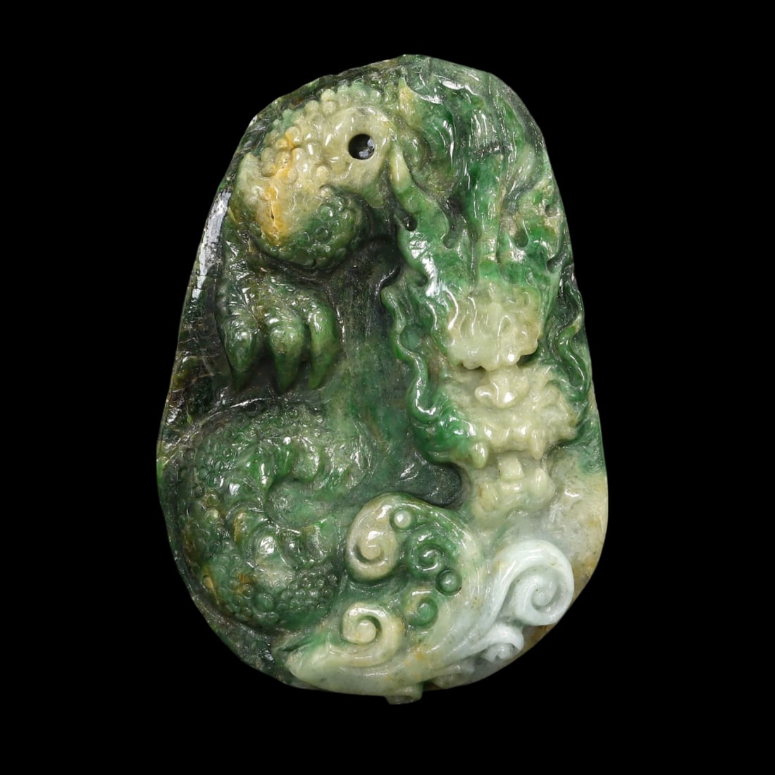 Eastern Oriental Asian Chinese Carved Jadeite Jade Dragon Pendant Locket (1 of 2)